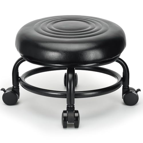 Low Height Rolling Stool Low Roller Stool PU Leather Comfortable Chair