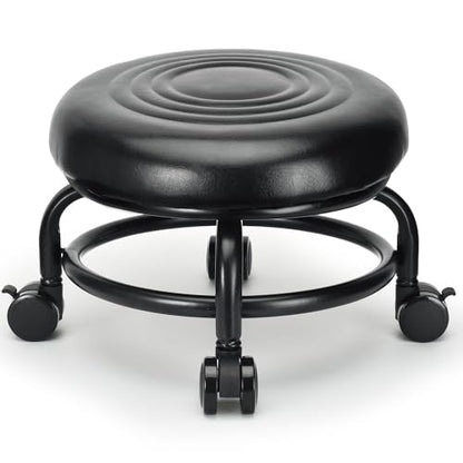 Low Height Rolling Stool Low Roller Stool PU Leather Comfortable Chair