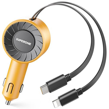 3-in-1 Small Car Charger with Retractable Cords