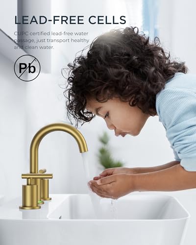 Bathroom Sink Faucet 3 Hole Gold 8 Inch Widespread