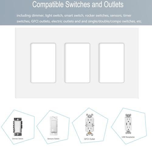 3 Gang Screwless Decorator Wall Plate Cover Switch Outlet Electrical Faceplate for Light Switche (6 Count)