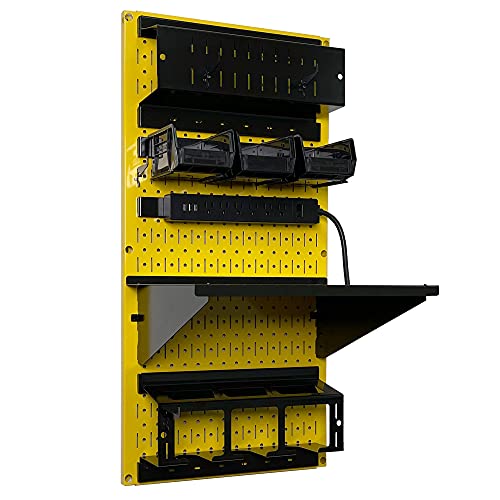 Power Tool Storage Organizer Kit Cordless Drill Holder Charging Station Rack 16” x 32” Metal Pegboard Organization System