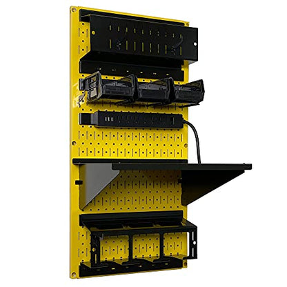 Power Tool Storage Organizer Kit Cordless Drill Holder Charging Station Rack 16” x 32” Metal Pegboard Organization System
