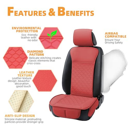 Car Seat Cover Full Set Leather Waterproof Front Rear Red
