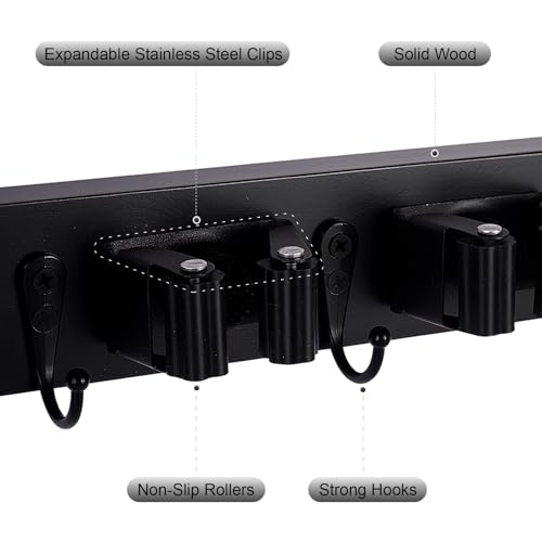 Broom Holder Wall Mount With 5 Slots & 4 Hooks