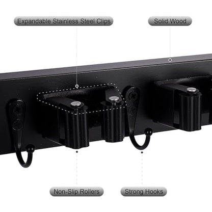 Broom Holder Wall Mount With 5 Slots & 4 Hooks
