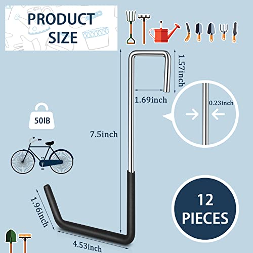 12 Pack Heavy Duty Rafter Hooks for Hanging Vinyl Coated Large S Hooks for Hanging Ladder Bike Hangers Garage Storage Organizer Black (12 Count)