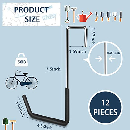 12 Pack Heavy Duty Rafter Hooks for Hanging Vinyl Coated Large S Hooks for Hanging Ladder Bike Hangers Garage Storage Organizer Black (12 Count)