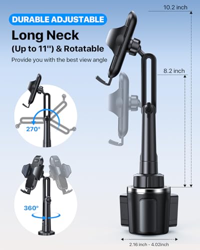 Upgrade Version Cup Phone Holder for Car Universal Adjustable Long Neck Car Phone Mount Cradle Friendly Compatible with iPhone Samsung Google and All 4.0