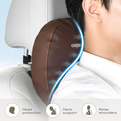 Leather Car Headrest Pillow Car Neck Pillow with Adjustable Strap
