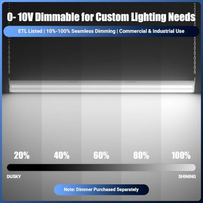 4-Pack 300W/240W/200W LED Linear Shop Lights, 0-10V Dimmable 5000K