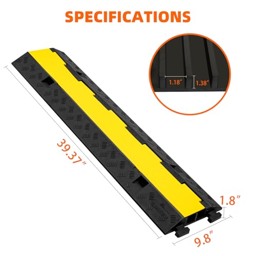 3 Pack 2 Channel Cable Protector Ramp Traffic Wire and Hose Ramp Cord Cover Heavy Duty Channels 18 (3 Count)