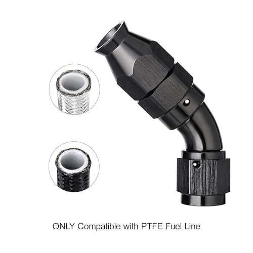 4AN 45 Degree PTFE One Piece Full Flow End Hose Fitting Aluminum Black