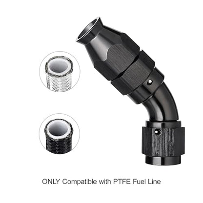 4AN 45 Degree PTFE One Piece Full Flow End Hose Fitting Aluminum Black