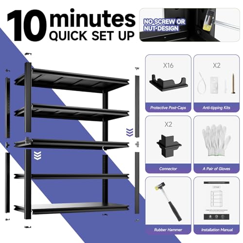 5 Tier 40”W X 20”D X 72”H Heavy Duty Garage Storage Shelves 2500LBS Basement Shelving Heavy Duty Adjustable Unit Rack Metal Rack
