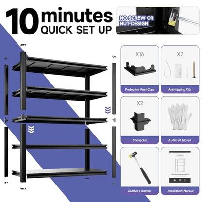 5 Tier 40”W X 20”D X 72”H Heavy Duty Garage Storage Shelves 2500LBS Basement Shelving Heavy Duty Adjustable Unit Rack Metal Rack