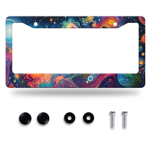 Abstract Galaxy License Plate Frame Stainless Steel Accessory12.3x6.3 in