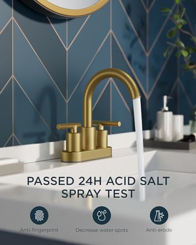 Bathroom Sink Faucet 3 Hole Brushed Gold 4 Inch Centerset