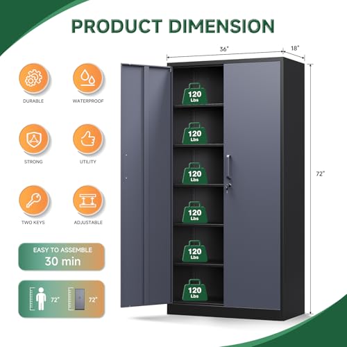 Metal Storage Cabinet with Lock Door and 5 Shelves
