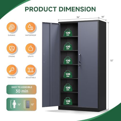 Metal Storage Cabinet with Lock Door and 5 Shelves
