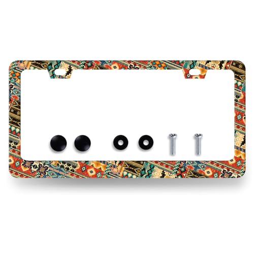 Stainless Steel Ethnic Tribal Texture License Plate Frame 12.2 x 6.2 Inch