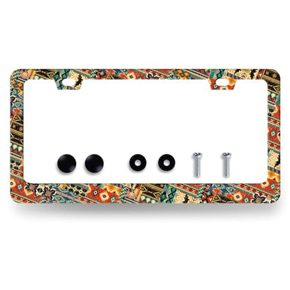 Stainless Steel Ethnic Tribal Texture License Plate Frame 12.2 x 6.2 Inch