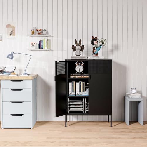 2 Mesh Door Metal Storage Cabinet with Adjustable Shelves