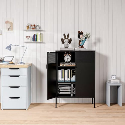 2 Mesh Door Metal Storage Cabinet with Adjustable Shelves