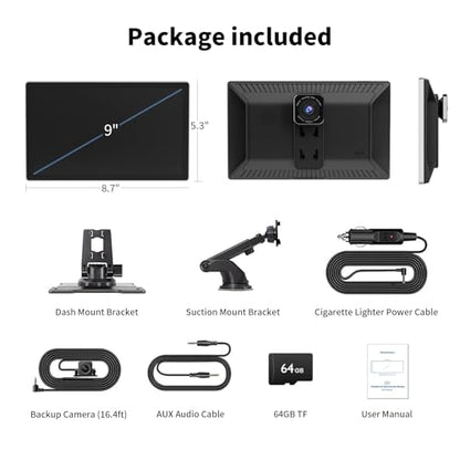 9" Wireless Apple Carplay Screen for Car