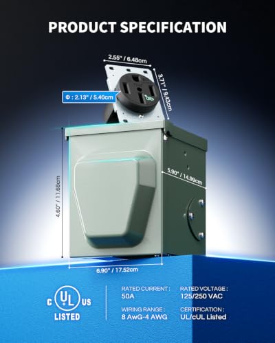 50 Amp 125 250 Volt EV Power Outlet Box