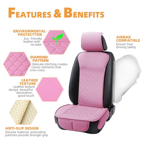 Pink Leather Car Seat Covers Front 2PC Waterproof for Women