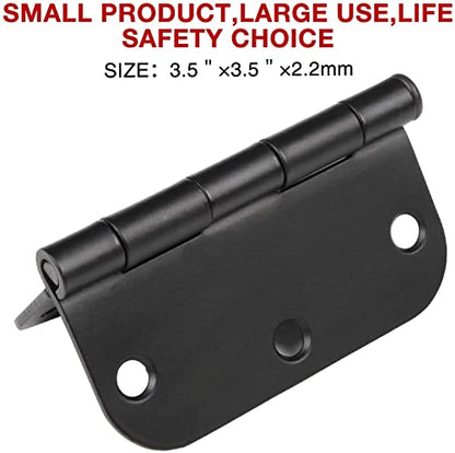 3 1 2" Matte Black Door Hinges 3.5 Inch Rounded Flat 24 Pack