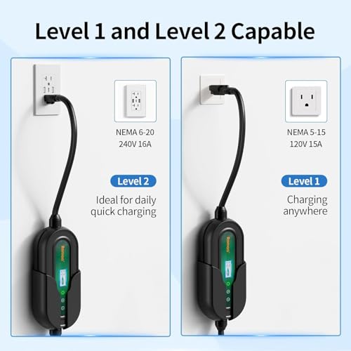 Level 1 EV Charger 16 Amp Portable J1772 Charging Cord 240V 25ft Cable