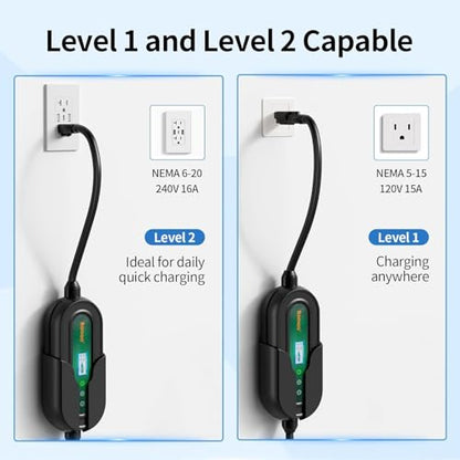 Level 1 EV Charger 16 Amp Portable J1772 Charging Cord 240V 25ft Cable