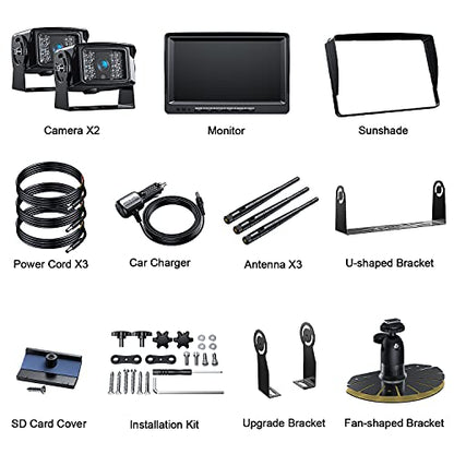 HD 1080P 9" Wireless RV Dual Backup Camera System with Recording