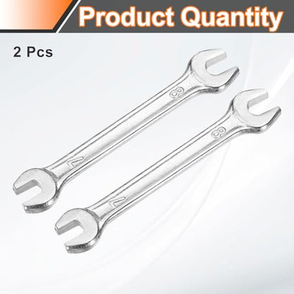 2pcs Double Open End Wrench 7mm x 8mm Metric 15 Degree Offset Angle Small Flat Head Wrench Galvanizing Open Ended Spanner for Automotive Repair Furniture Assembly (2 Count)