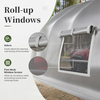 20x20 FT Curved Heavy Duty Carport Tent with Galvanized Steel