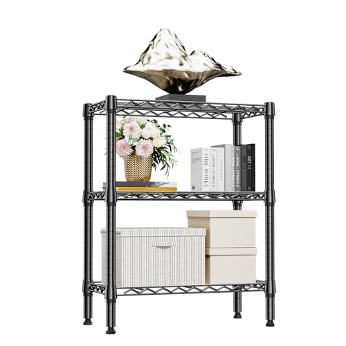 750 lbs 3 Tier Shelf Metal Storage Shelves Wire Rack Closet Organizers for Garage Kitchen Bathroom Laundry Black 11.8" D x 25.6" W x 31.5" H (3 Count)