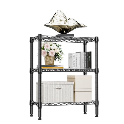750 lbs 3 Tier Shelf Metal Storage Shelves Wire Rack Closet Organizers for Garage Kitchen Bathroom Laundry Black 11.8" D x 25.6" W x 31.5" H (3 Count)
