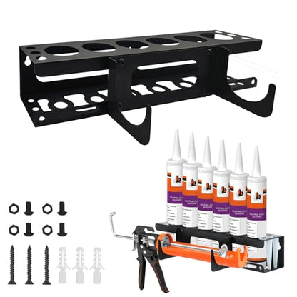 Wall Mount Caulking Gun Rack Holds 6 Caulk Tubes & Nozzles