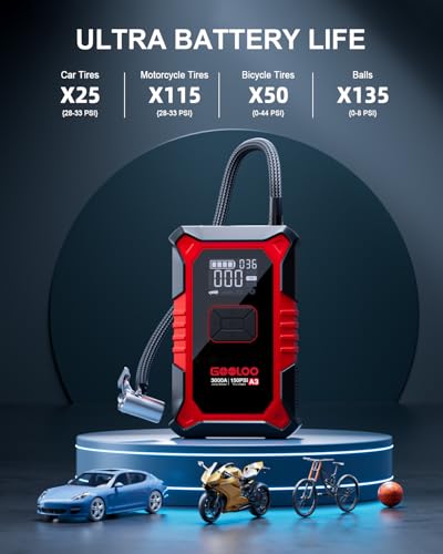 A3 12V 3000A Portable Jump Starter with Air Compressor
