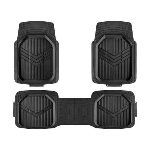 3-Piece All-Weather Heavy Duty, Full Set PVC Floor Mats for Universal Fit in Cars, SUVs, and Trucks, Black, Trim to Customize (3 Count)