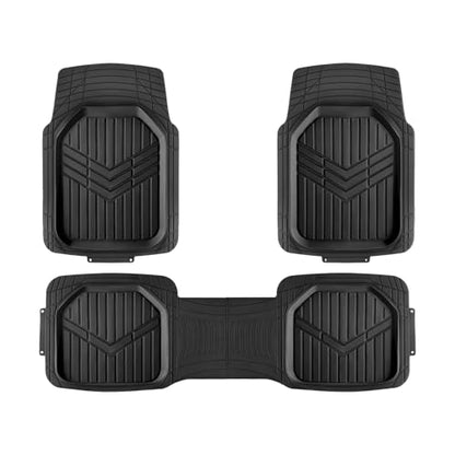 3-Piece All-Weather Heavy Duty, Full Set PVC Floor Mats for Universal Fit in Cars, SUVs, and Trucks, Black, Trim to Customize (3 Count)