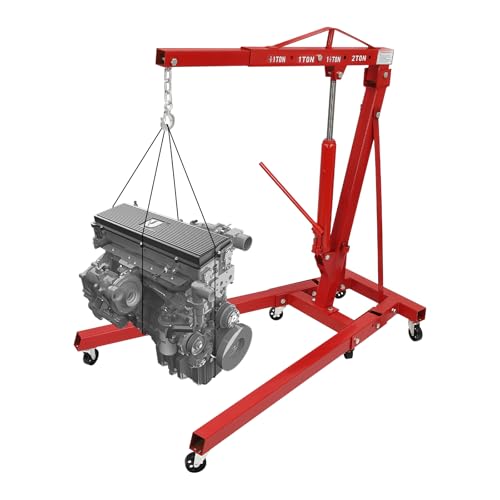 Folding Engine Crane 2 Ton Folding Engine Hoist 4400lbs Crane Hoist Lift with 6 Iron Caster Wheels for Garage