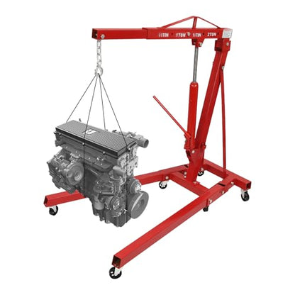 Folding Engine Crane 2 Ton Folding Engine Hoist 4400lbs Crane Hoist Lift with 6 Iron Caster Wheels for Garage