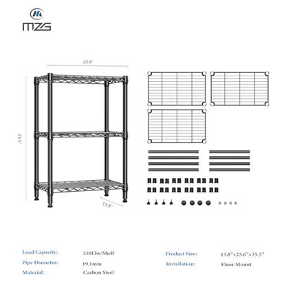 750 lbs 3 Tier Shelf Metal Storage Shelves Shelving Wire Rack Heavy Duty Closet Organizers for Garage Kitchen Bathroom Laundry Black 13.8" D x 23.6" W x 35.5" H
