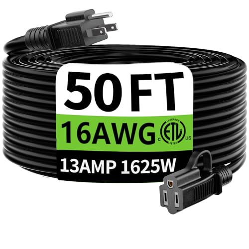 Black Outdoor Extension Cord 50 ft Waterproof