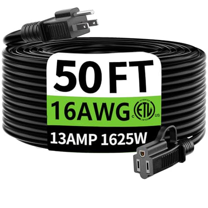 Black Outdoor Extension Cord 50 ft Waterproof