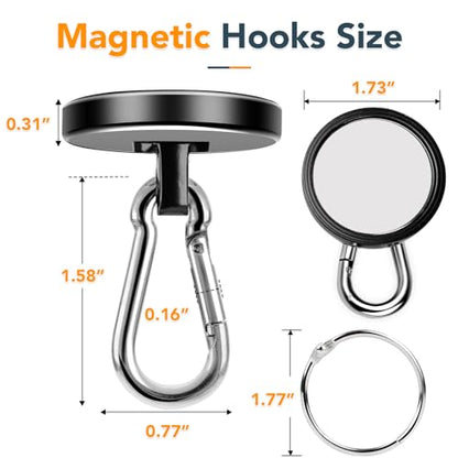 Strong Magnetic Hooks Heavy Duty 200LBS+ Black Swivel Magnet Hook