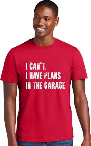 Medium Red Mens I Can't I Have Plans in The Garage Funny Dad Gift Deluxe Soft T